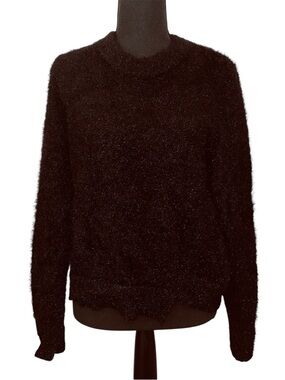 Cozy Black Fuzzy Crewneck Sweater